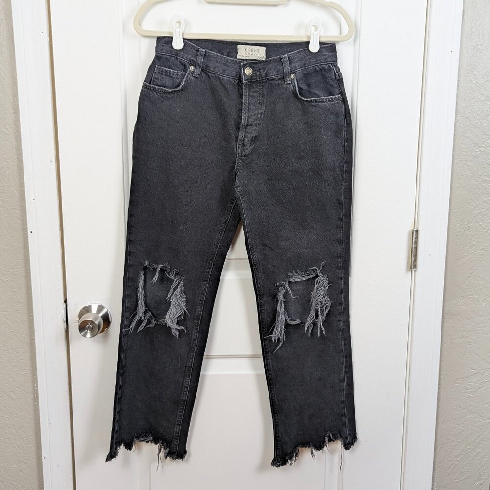 WE THE FREE | Black Distressed High-Rise Straight Leg Raw Hem Jeans Size 26